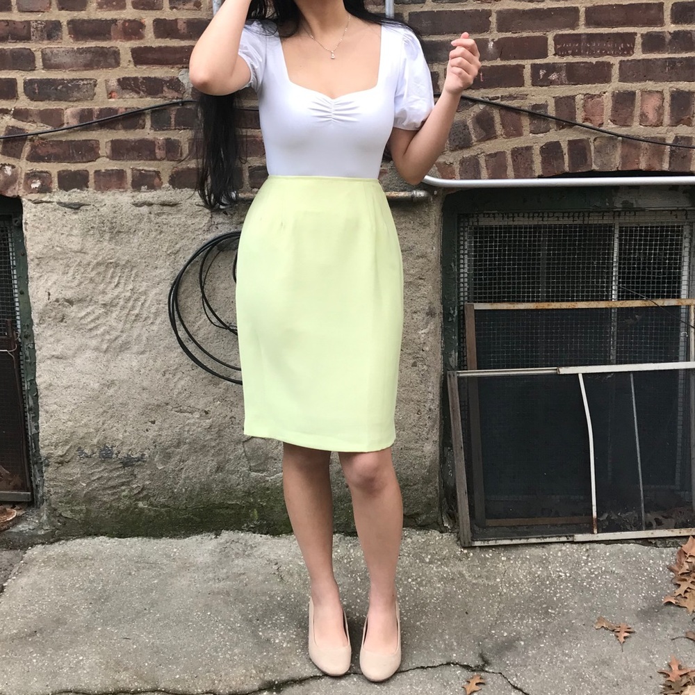 Vintage Pastel Green Lined Pencil Skirt
